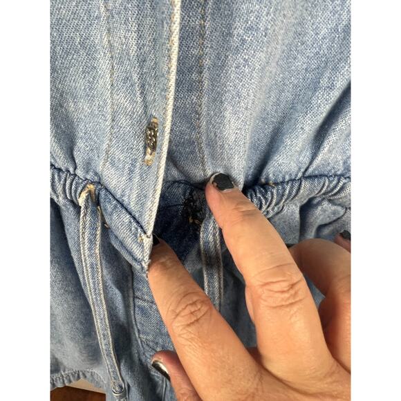 Vintage 90s Denim Short Romper Gloria Vanderbilt Size Large Petite Buttons - Picture 4 of 8